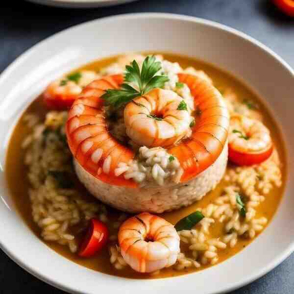 Ризотто томатное с морепродуктами и сыром в мультиварке